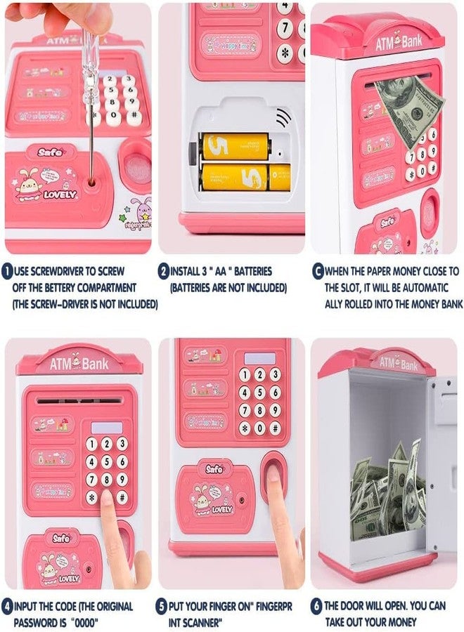 BAREPEPE Piggy Bank for Kids Electronic ATM Money Bank with Password and Finger Sensor Lock - Pink - Image 4